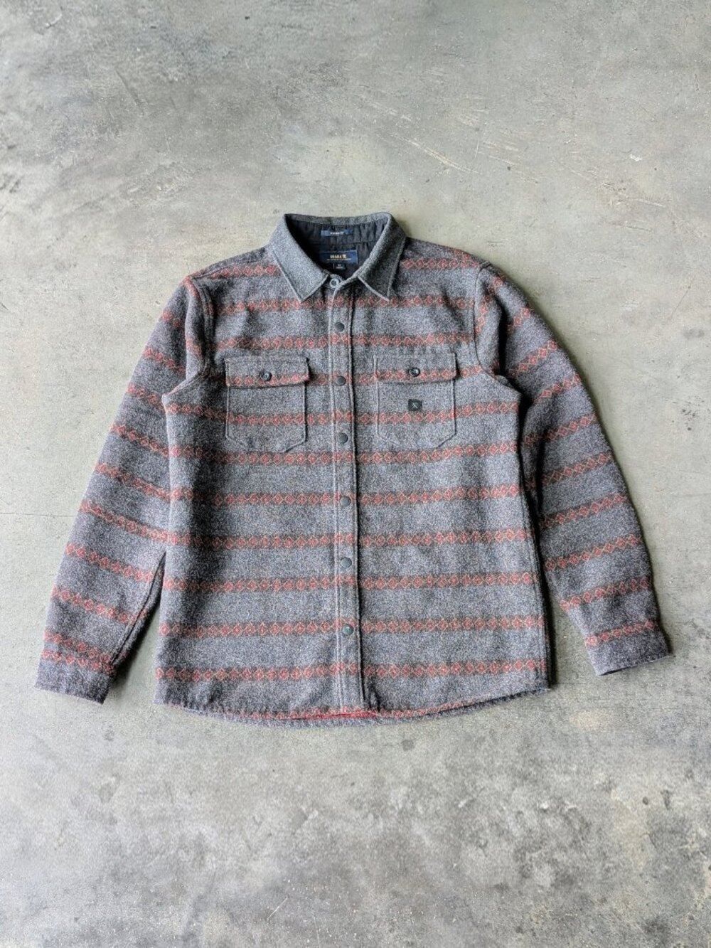 Roark Nordsman Flannel Shirt Jacket Shacket Gray Red Striped Wool Blend medium